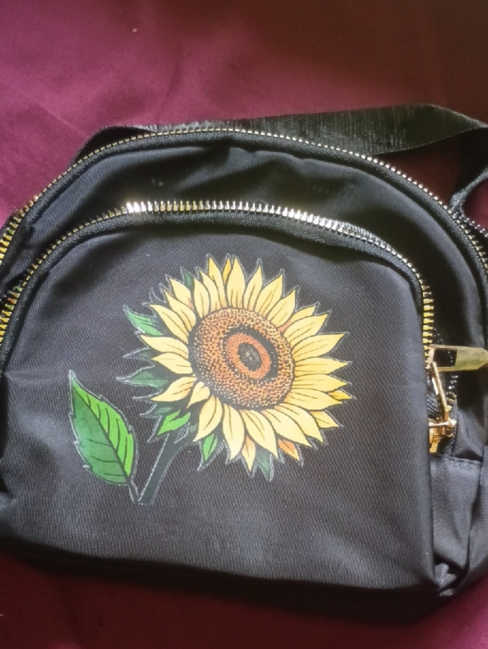 Black Sunflower Print Crossbody Bag
